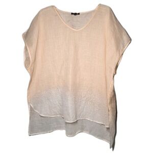 Eileen Fisher Peach Alabaster Sheer Ramie Dapple Printed Box Top Blouse Size XL